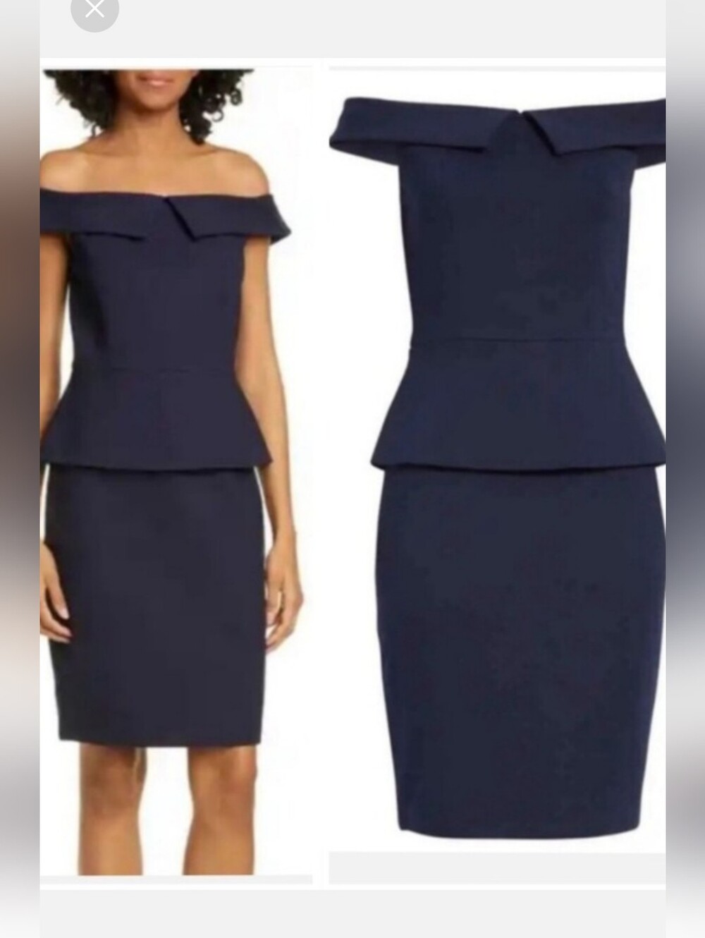 Ted Baker Laetita Navy Off The Shoulder Peplum Dress Size 2
